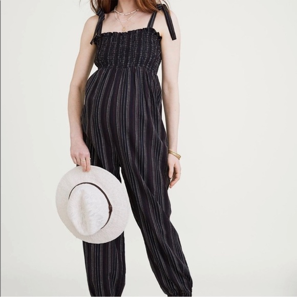 NWT HATCH Jojo Smocked Jumpsuit Striped Bow - Picture 4 of 13